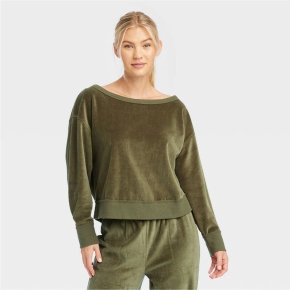 Joylab olive green velour sweatshirt nwt - Picture 1 of 6